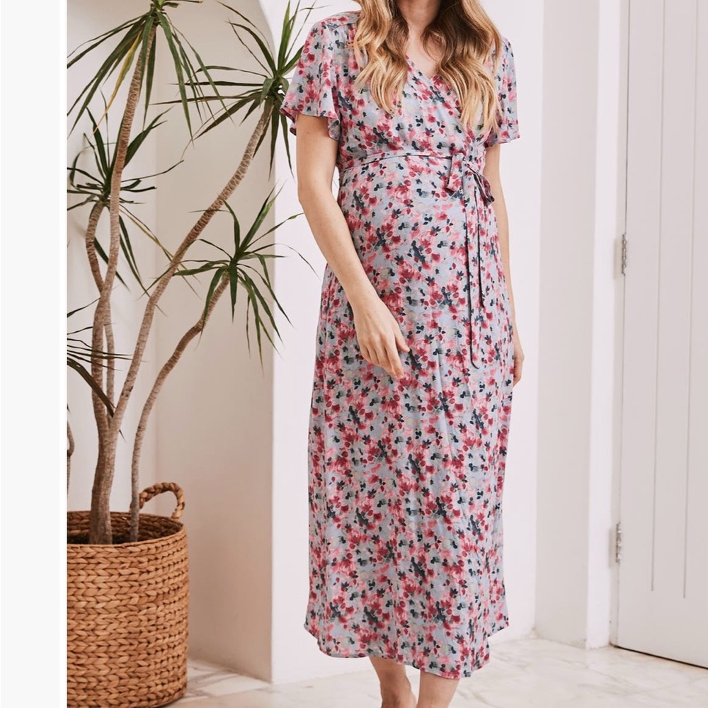 Floral Midi Dress in Pink and Blue